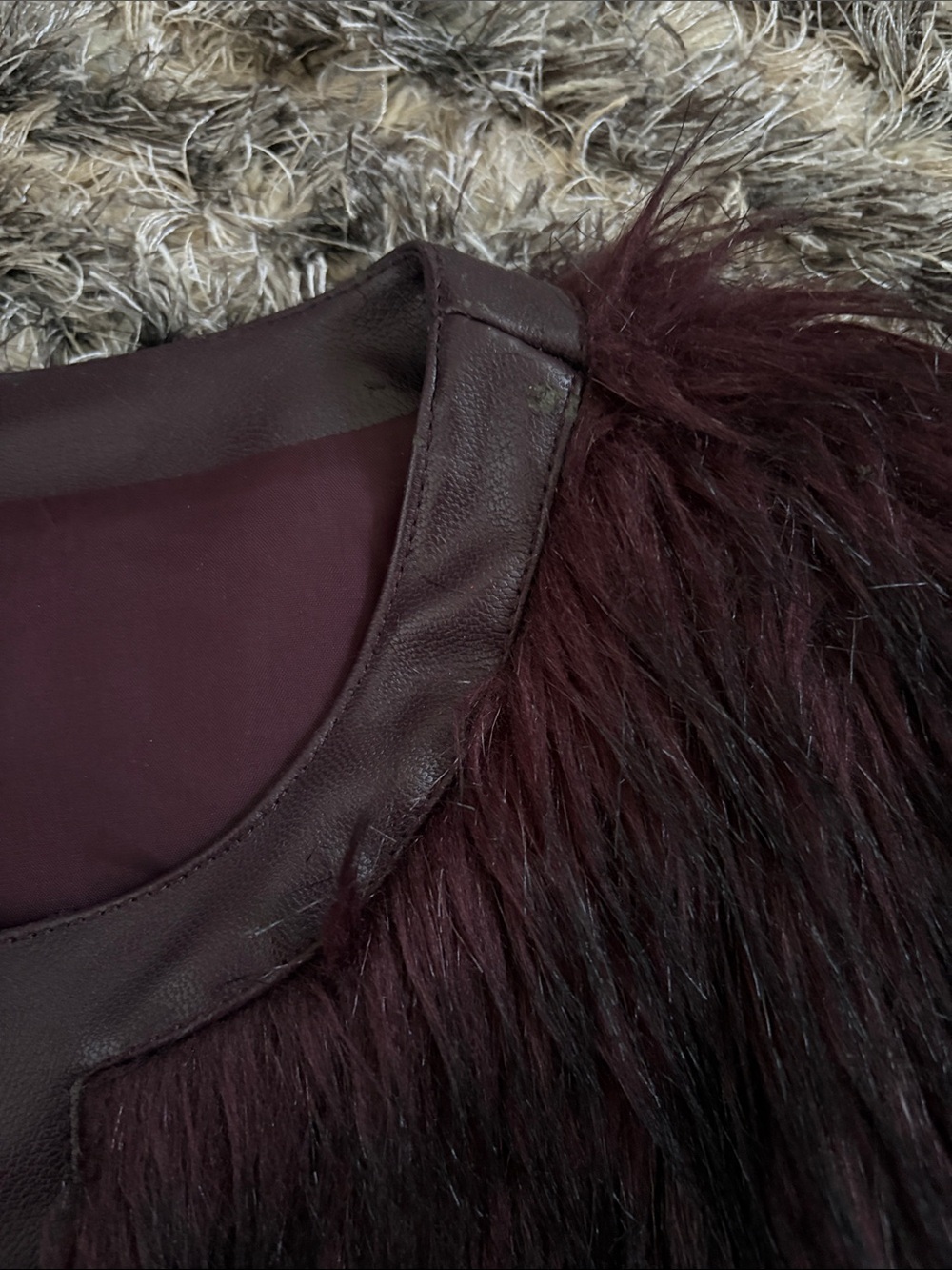 NWOT! Luxurious Burgundy Faux Fur Jacket, Size XS - Picture 11 of 12